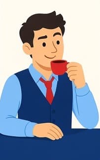 Johnny, soulagé, savoure son café